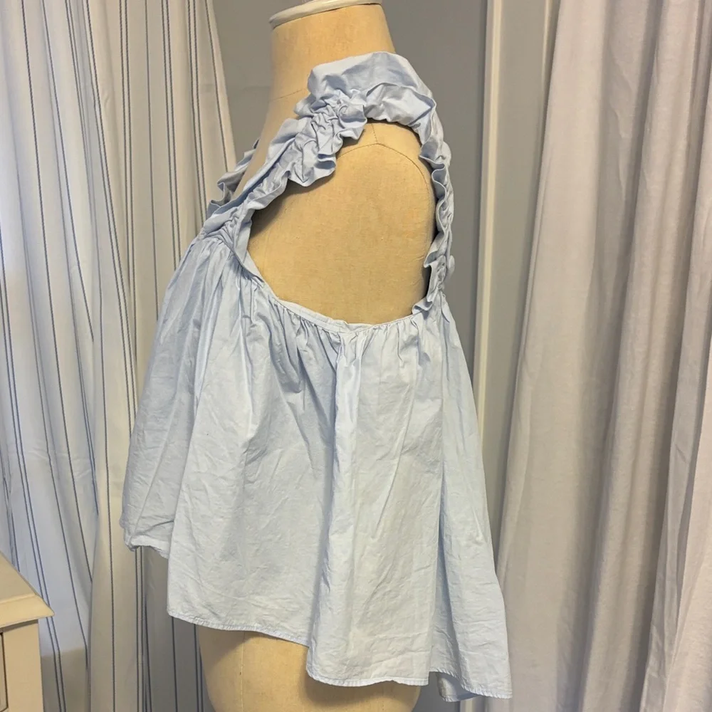 Zara Sky Blue Ruffled Blouse - Picture 2 of 5